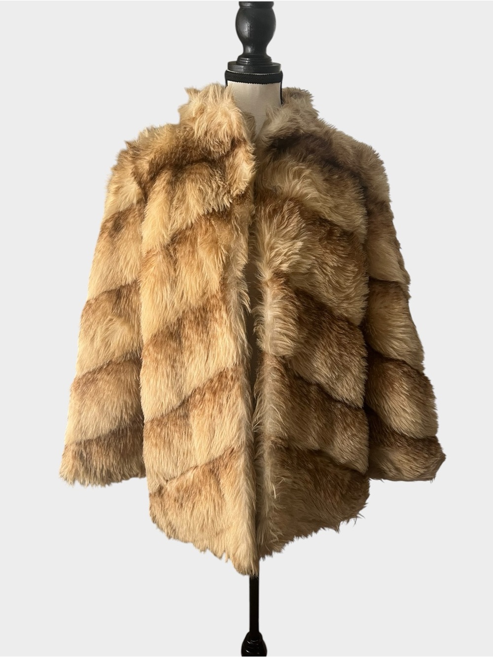 Vintage Career Originals Tissavel Faux Mink Chevron Swing Coat Brown with pocket